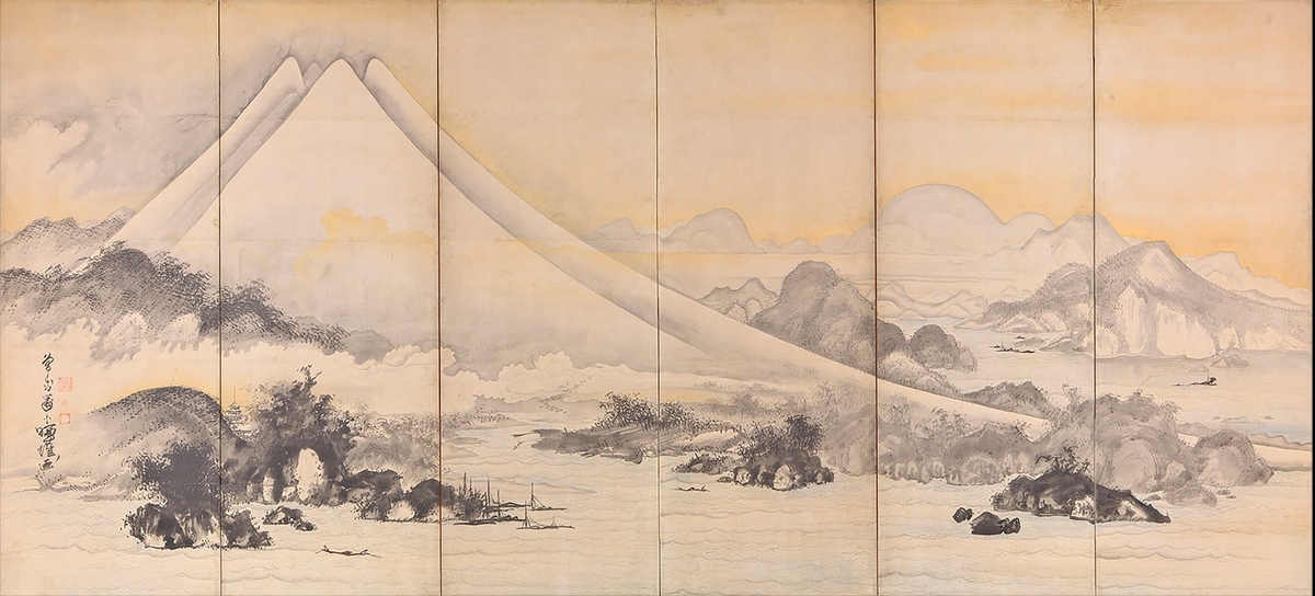 曾我蕭白『富士・三保松原図屏風』